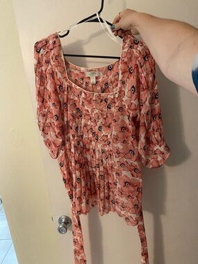 LOFT Coral Pink Floral Blouse